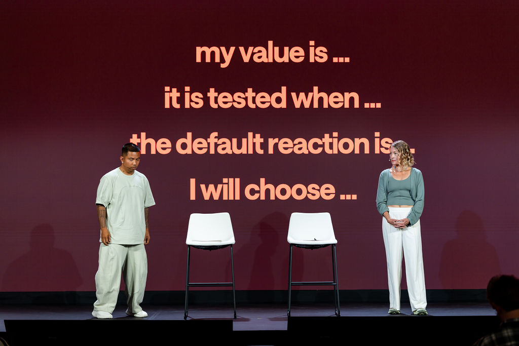 Mara Branscombe co-hosting a Purpose, Vision & Goals leadership session for more than 550 directors at the lululemon Leadership Summit